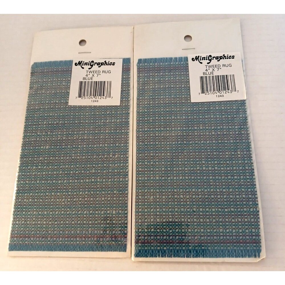 Dollhouse Miniature Tweed Rug Carpet by MiniGraphics 4' X 7" Blue 1243 Lot of 2